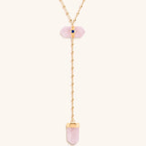 Open Hearted Gold Rose Quartz Evil Eye Double Pointer Necklace