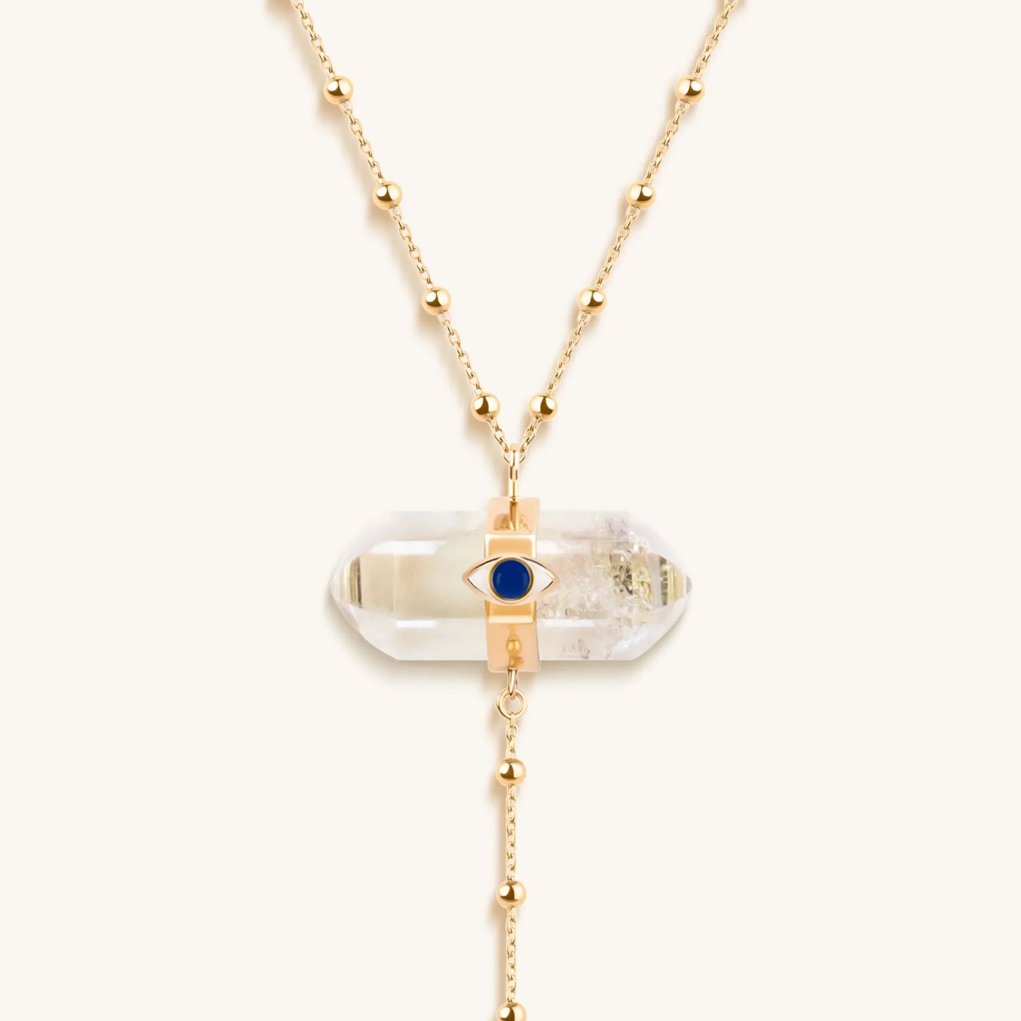Vibrationally High Gold Citrine Evil Eye Double Pointer Necklace