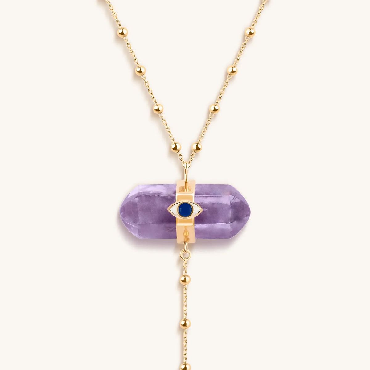Soothing Remedy Gold Amethyst Evil Eye Double Pointer Necklace