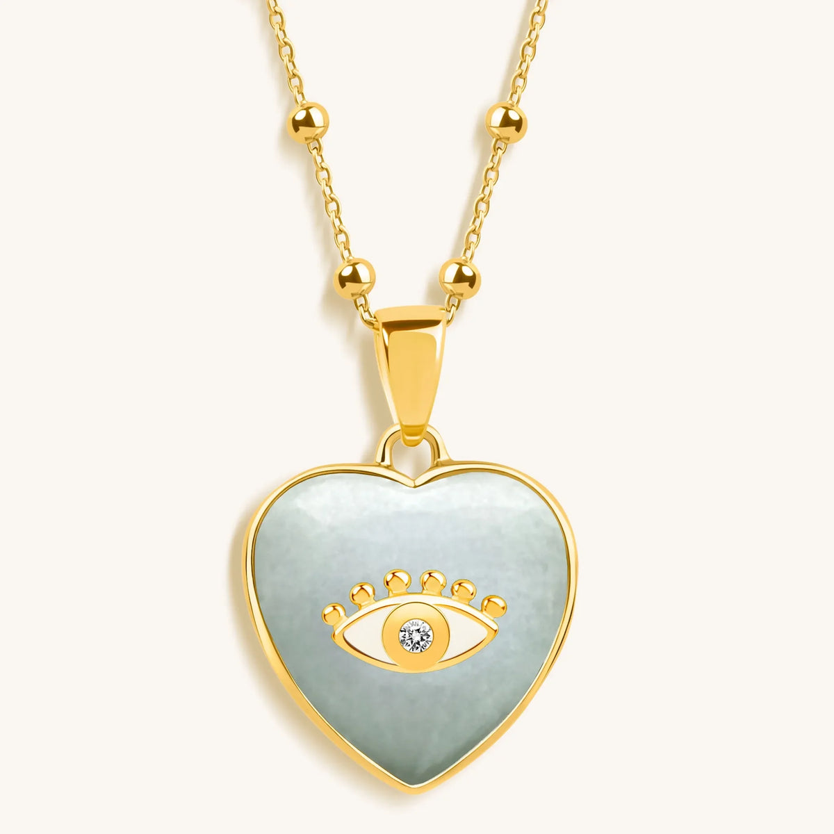 Serene Love Jade Heart Diamond Evil Eye Necklace