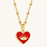 Steadfast Loyalty Evil Eye Diamond Heart Charm Necklace