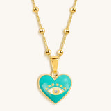 Sincere Love Evil Eye Diamond Heart Charm Necklace