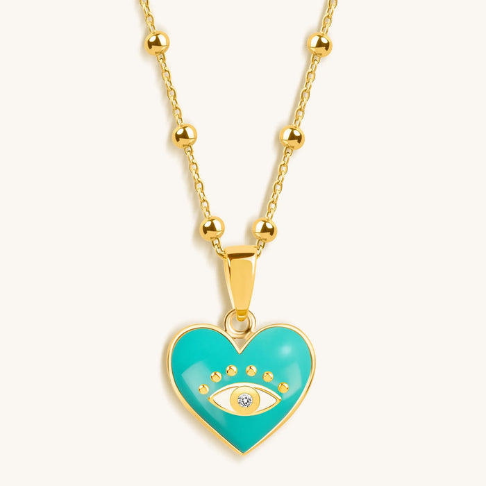 Sincere Love Evil Eye Diamond Heart Charm Necklace