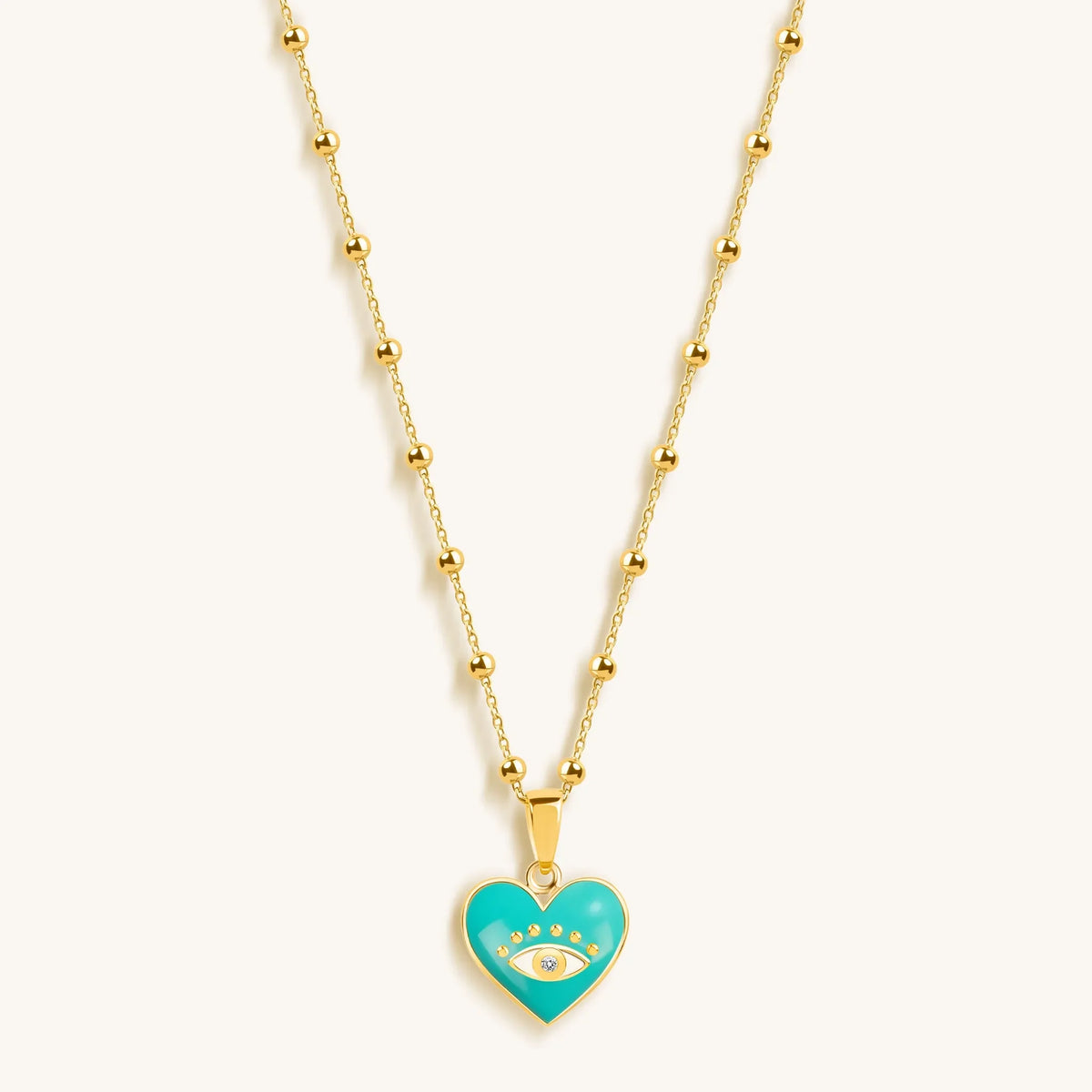 Sincere Love Evil Eye Diamond Heart Charm Necklace