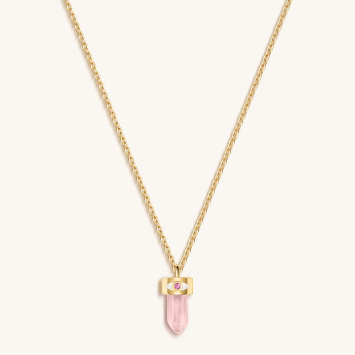 Delicate Guidance Rose Quartz Evil Eye Pointer Necklace