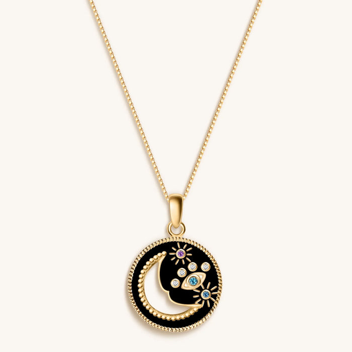 Nocturnal Power - Black Enamel Moon & Stars Necklace