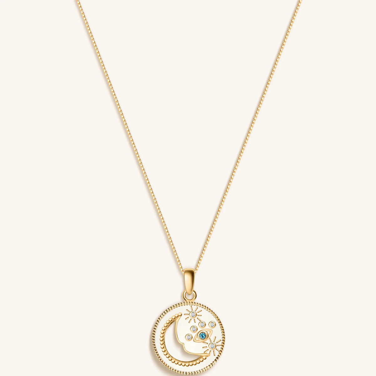 Celestial Impression White Enamel Moon & Stars Necklace