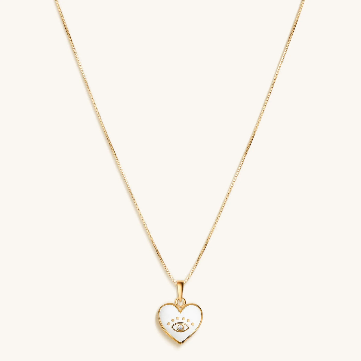 Lovely Light - Evil Eye & Diamond White Enamel Heart Necklace