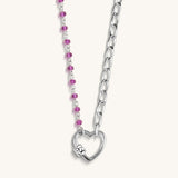 Compassionate Wisdom - Amethyst Diamond Heart Charm Necklace