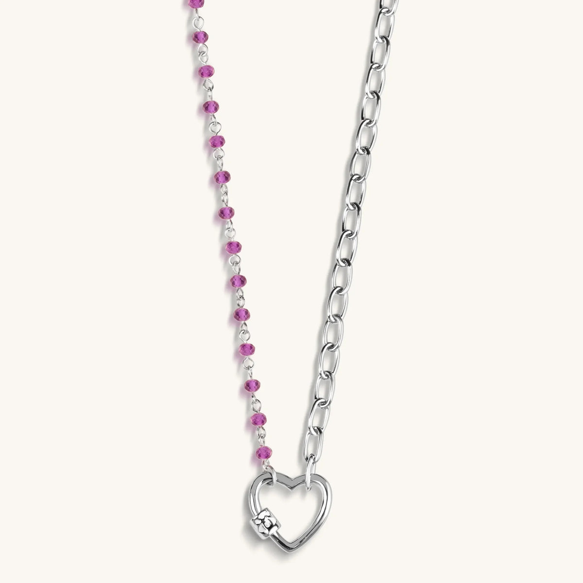 Compassionate Wisdom - Amethyst Diamond Heart Charm Necklace