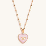 Harmonious Emotions Mother Of Pearl Heart Evil Eye Necklace