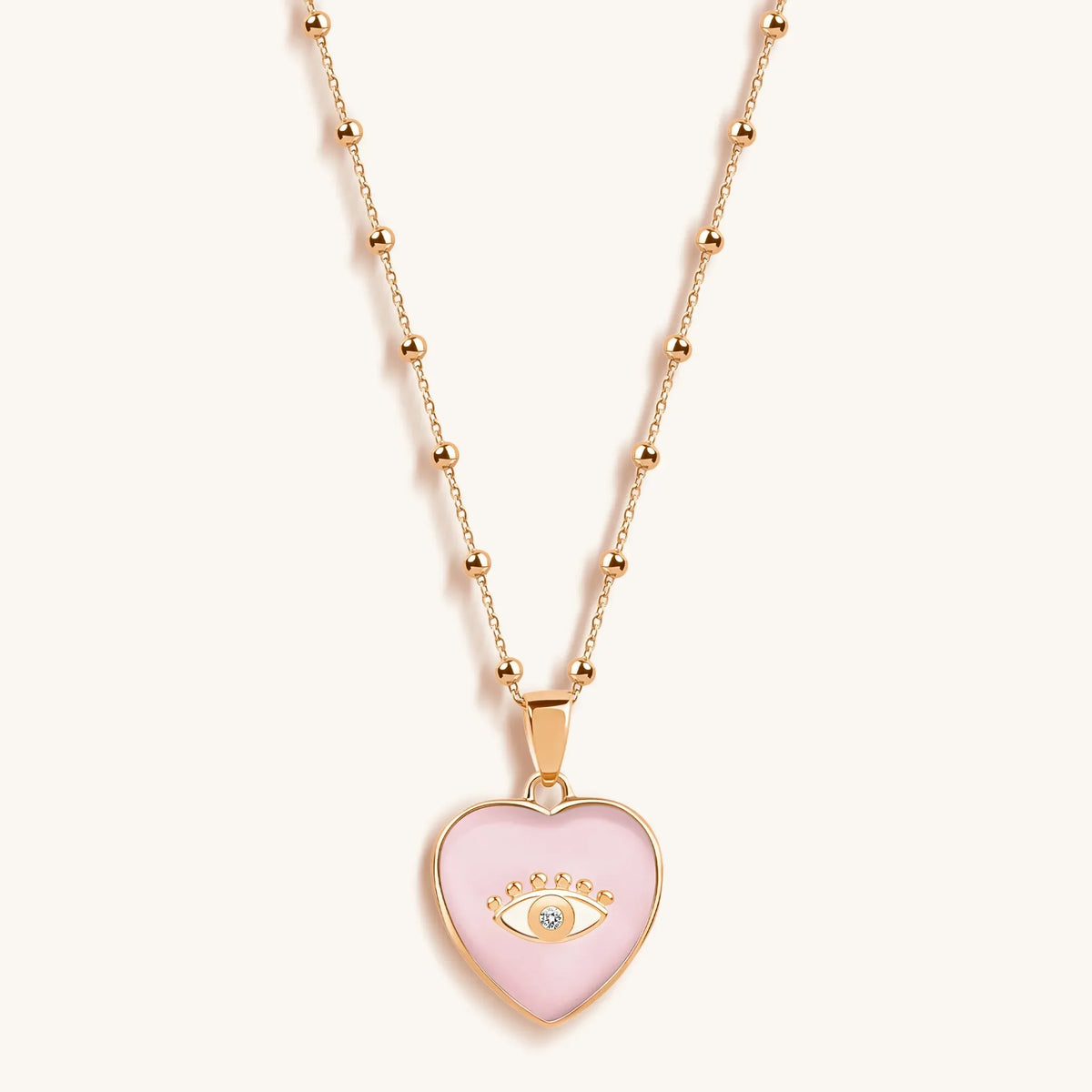 Harmonious Emotions Mother Of Pearl Heart Evil Eye Necklace