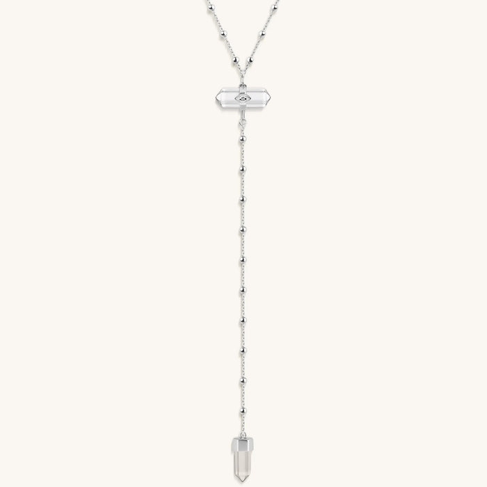 Clear Mind Crystal Quartz Silver Evil Eye Necklace
