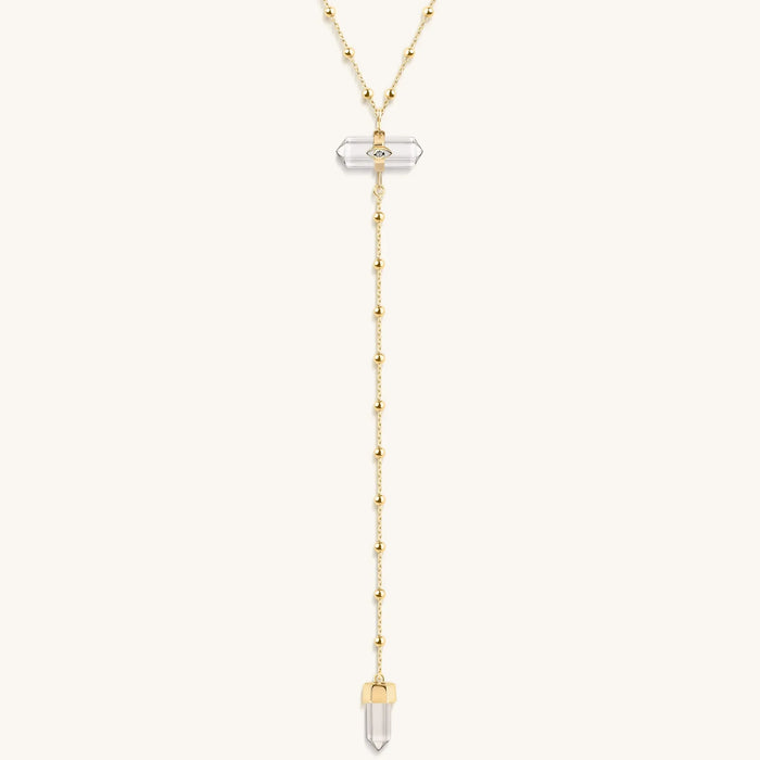 Clear Mind Crystal Quartz Gold Evil Eye Necklace