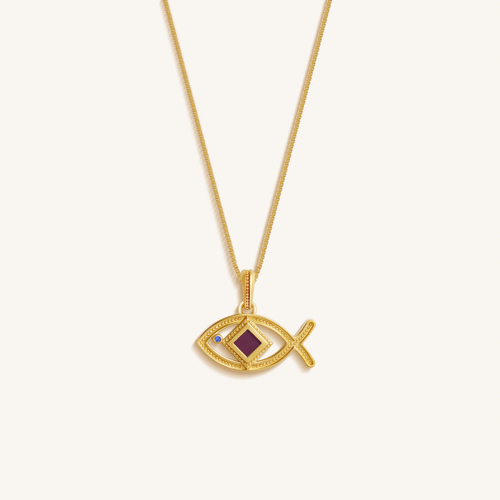 Boundless Wisdom Sapphire Ichthys Bible Nano Chip Necklace