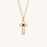 Radiant Harmony Mother of Pearl Cross Bible Nano Chip Necklace