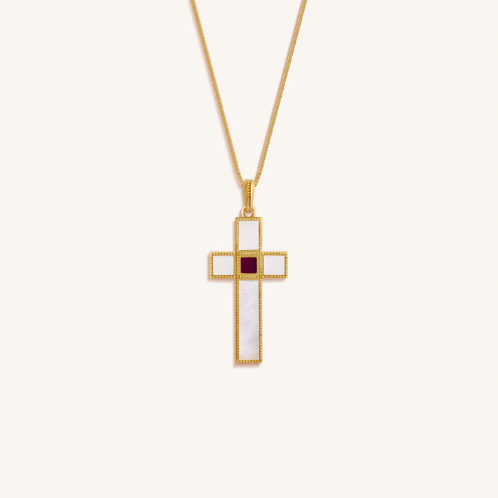 Radiant Harmony Mother of Pearl Cross Bible Nano Chip Necklace