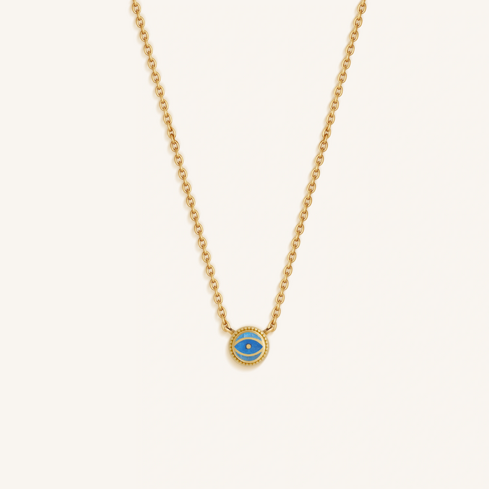 Tidal Serenity Aquamarine March Birthstone Evil Eye Gold Necklace