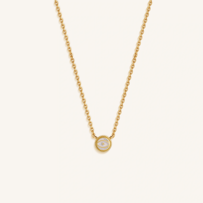 Luminous Sentinel White Quartz April Birthstone Evil Eye Gold Necklace