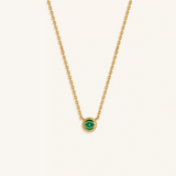 Verdant Guardian Emerald Agate May Birthstone Evil Eye Gold Necklace