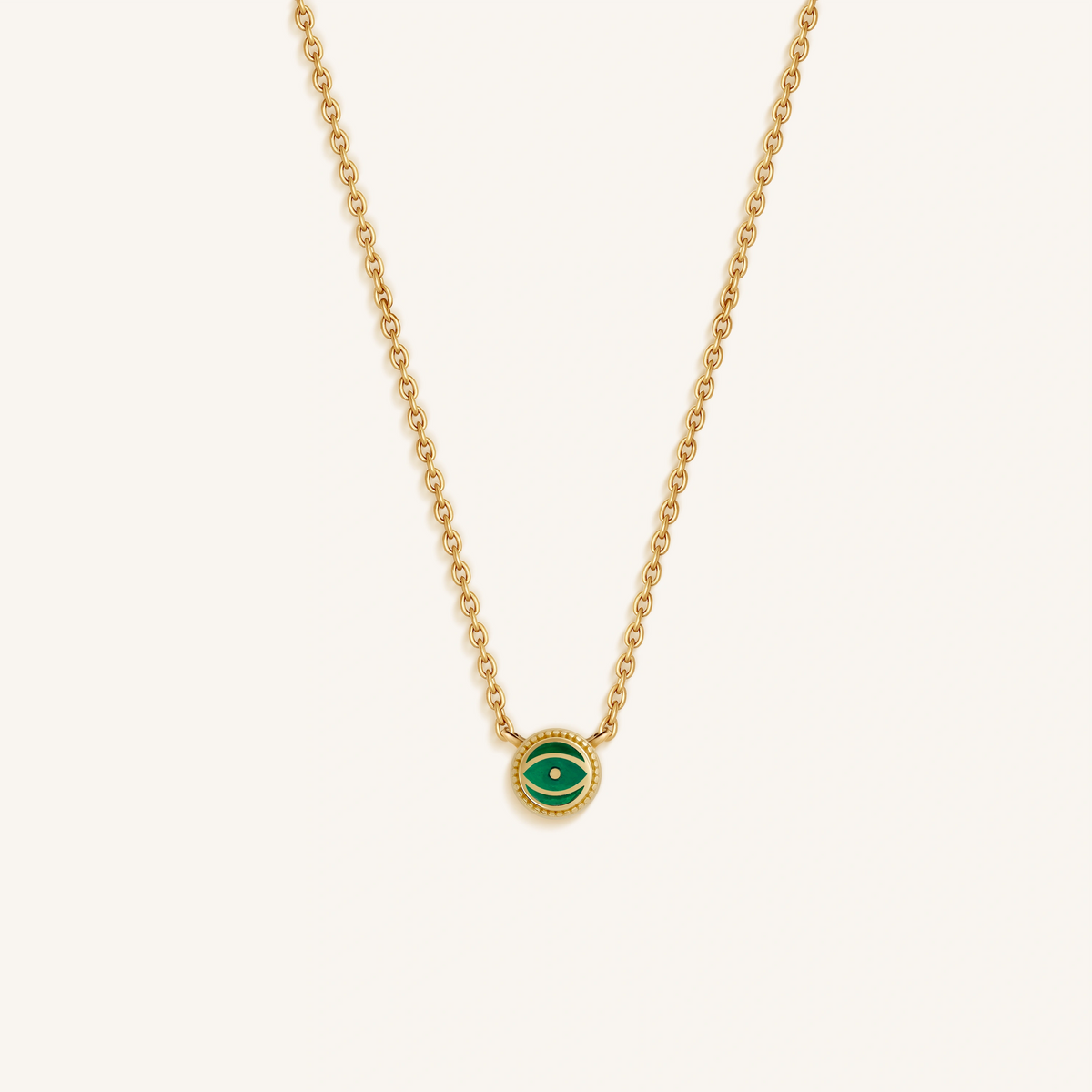 Verdant Guardian Emerald Agate May Birthstone Evil Eye Gold Necklace