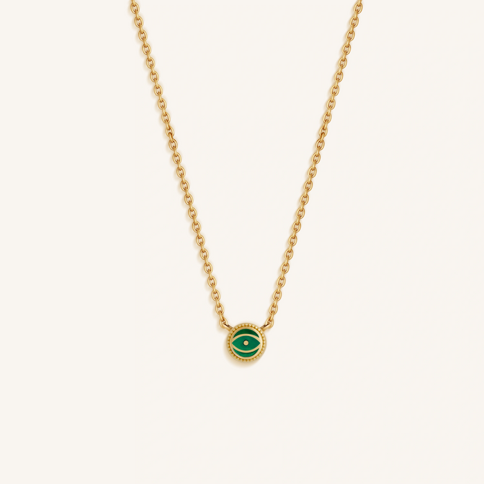 Verdant Guardian Emerald Agate May Birthstone Evil Eye Gold Necklace