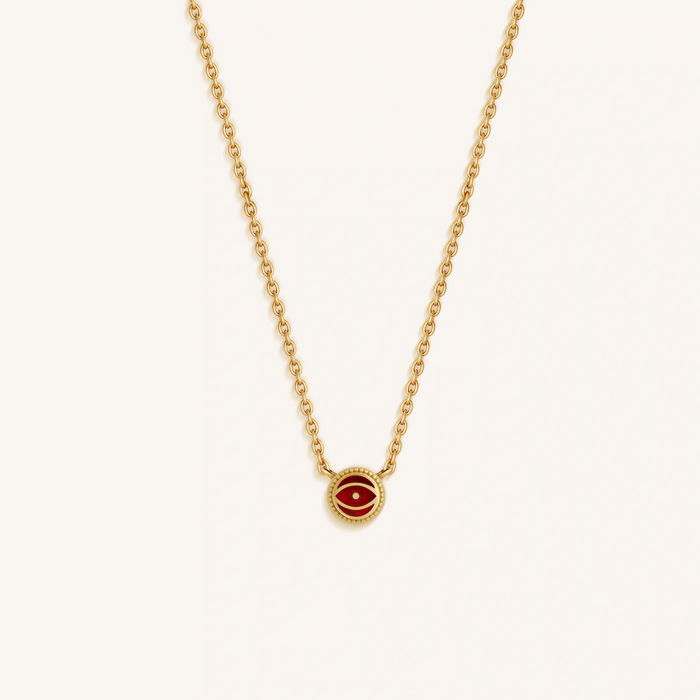 Crimson Guardian Ruby July Birthstone Evil Eye Gold Necklace