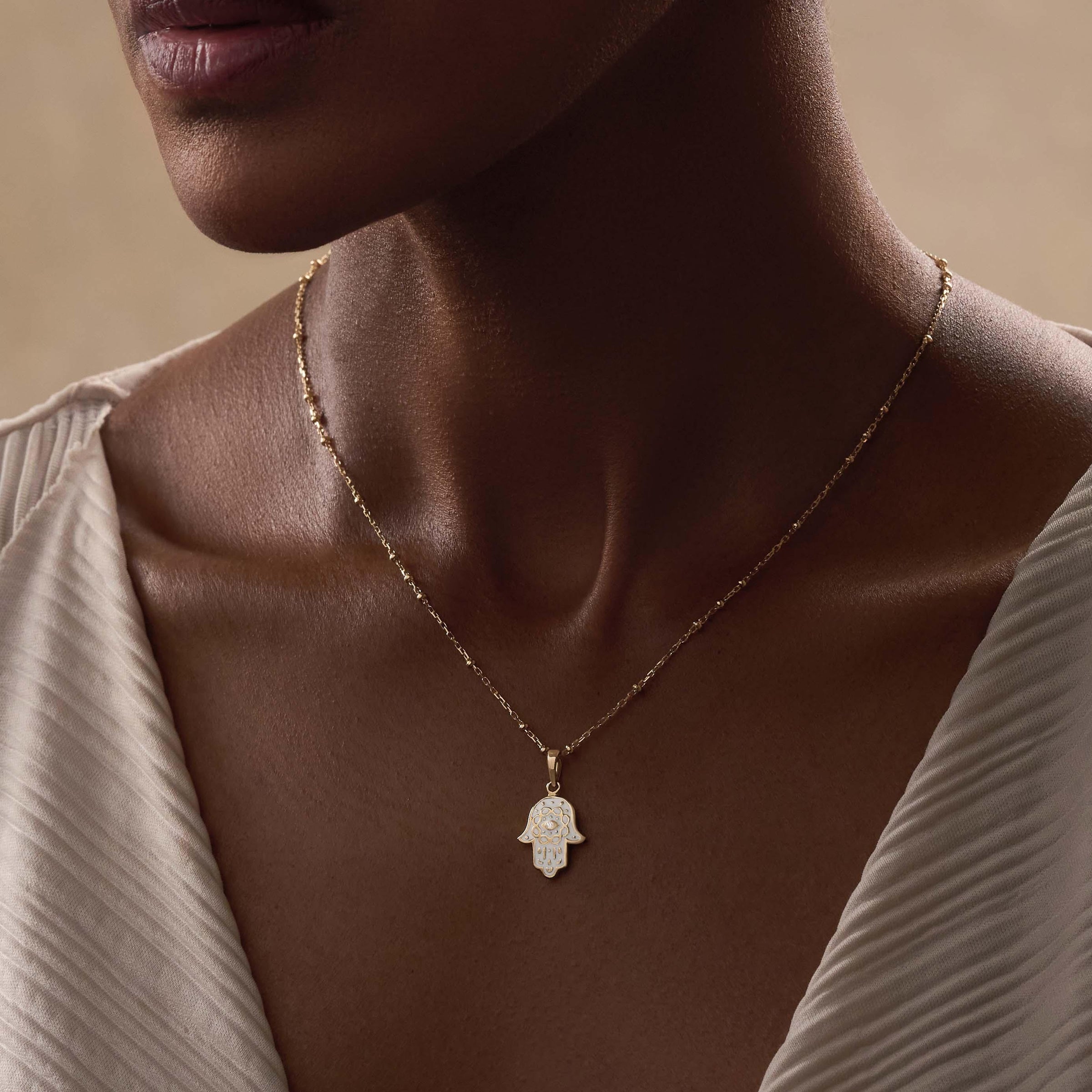 Glorious Shield 14K Gold Hamsa Hand Necklace