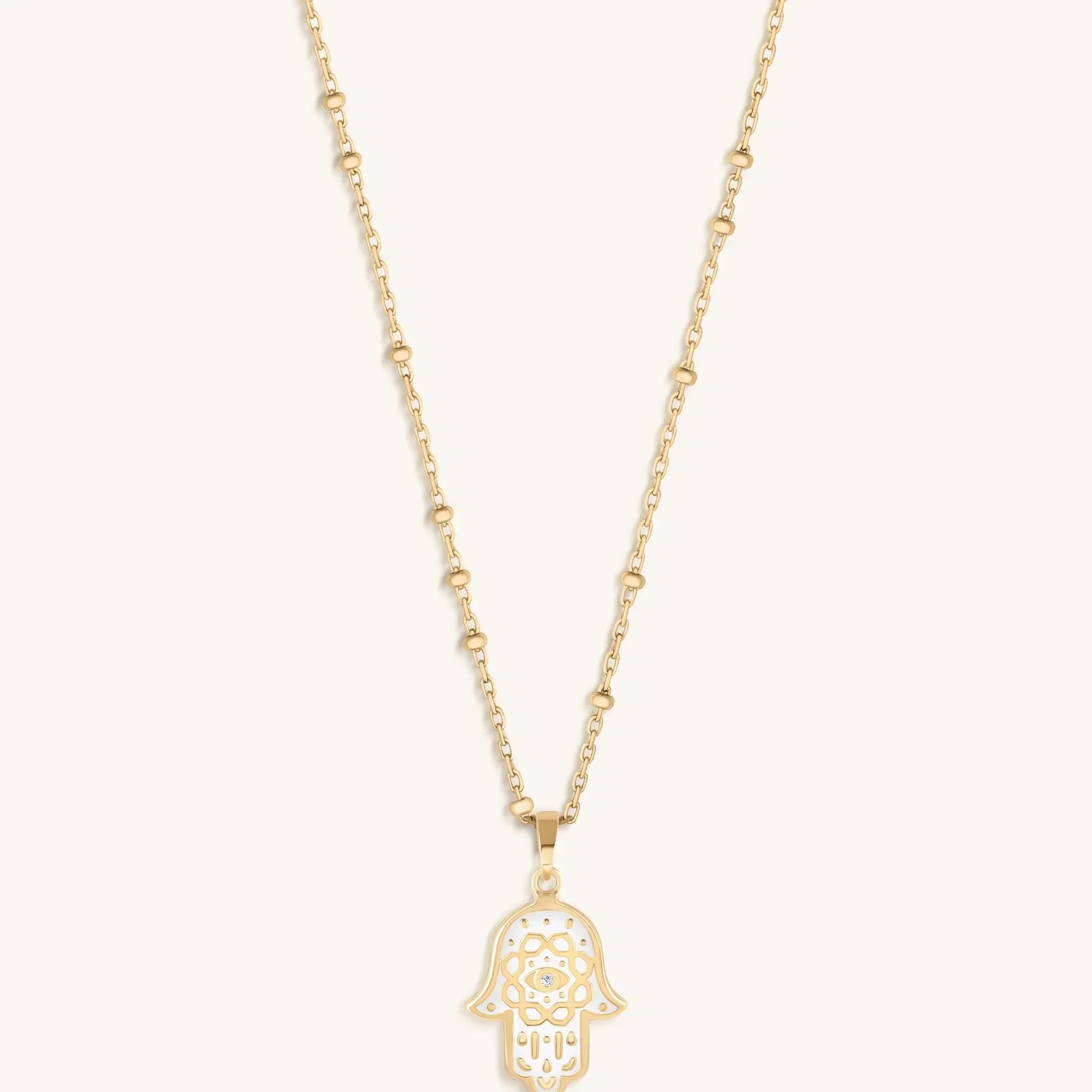 Glorious Shield 14K Gold Hamsa Hand Necklace