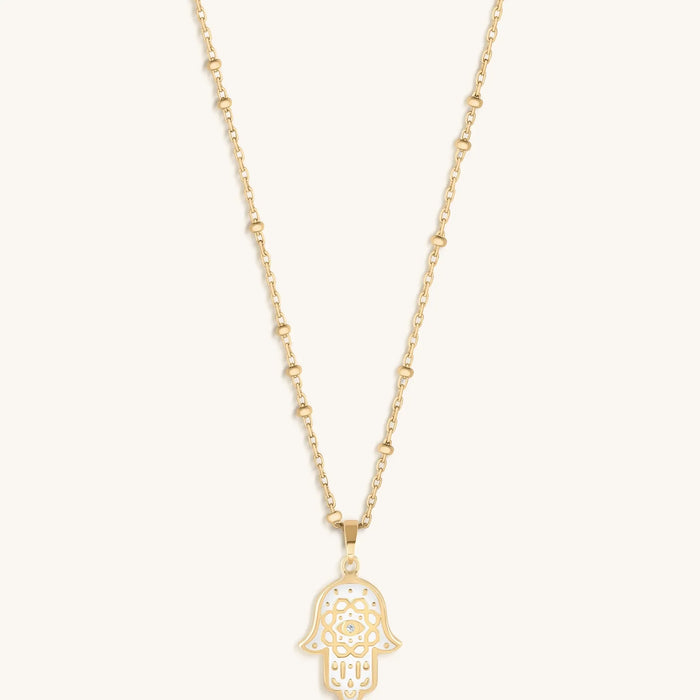 Glorious Shield 14K Gold Hamsa Hand Necklace