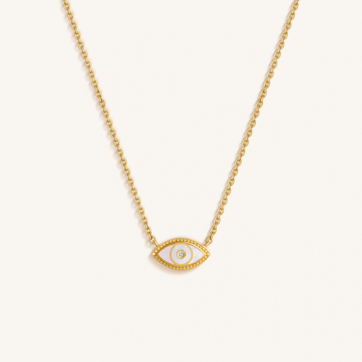 Celestial Guard 14K Gold Mother of Pearl Evil Eye Necklace