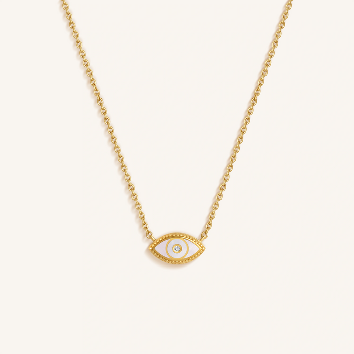 Celestial Guard 14K Gold Mother of Pearl Evil Eye Necklace