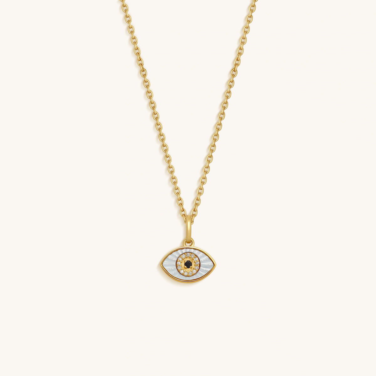 Endless Love Mother of Pearl Evil Eye Solid Gold Necklace