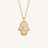 Protective Light Opal Hamsa Necklace