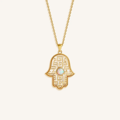 Protective Light Opal Hamsa Necklace
