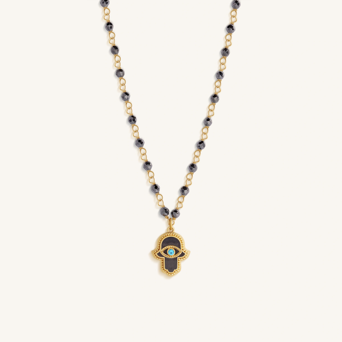 Celestial Flow Hamsa Hematite & Aquamarine Necklace