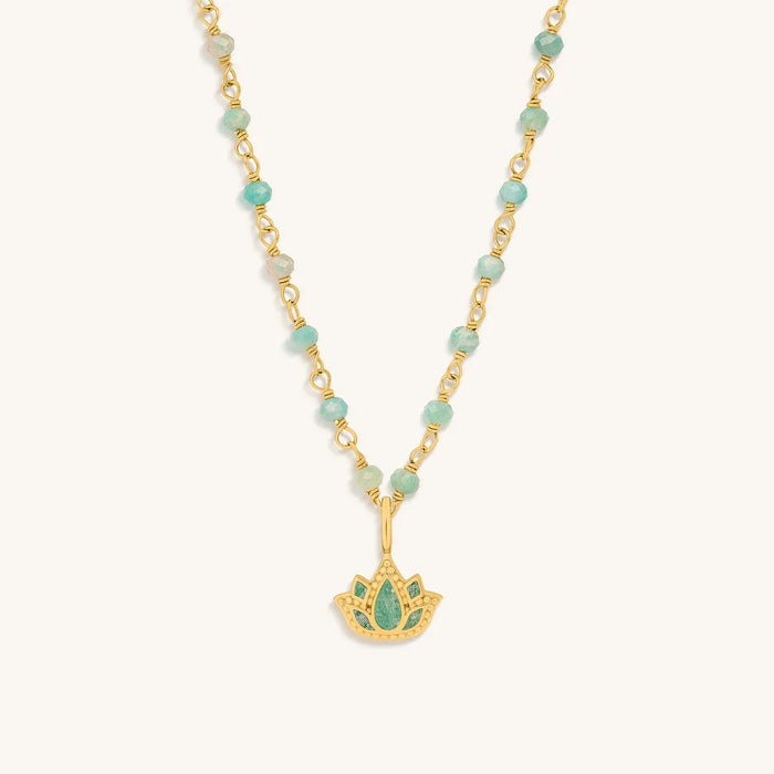 Soul’s Renewal Amazonite Lotus Gold Necklace