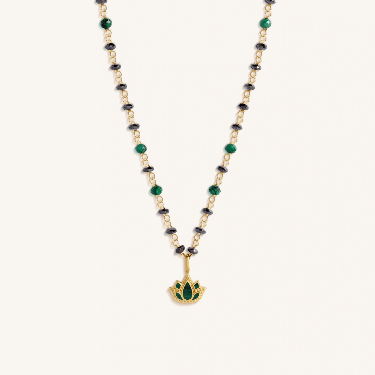 Tranquil Bloom Lotus Hematite & Malachite Necklace