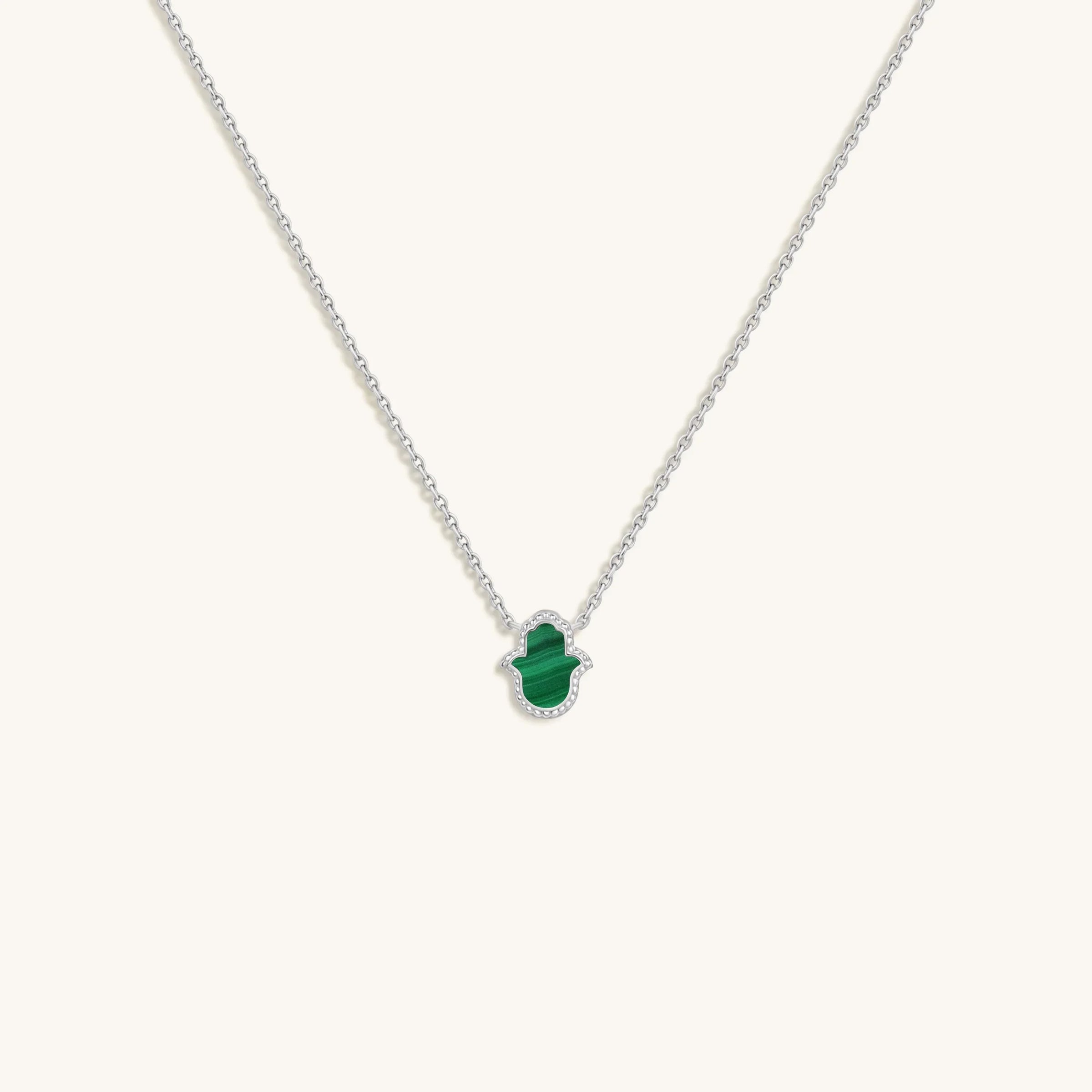 Peaceful Mind Hamsa Malachite Silver Necklace