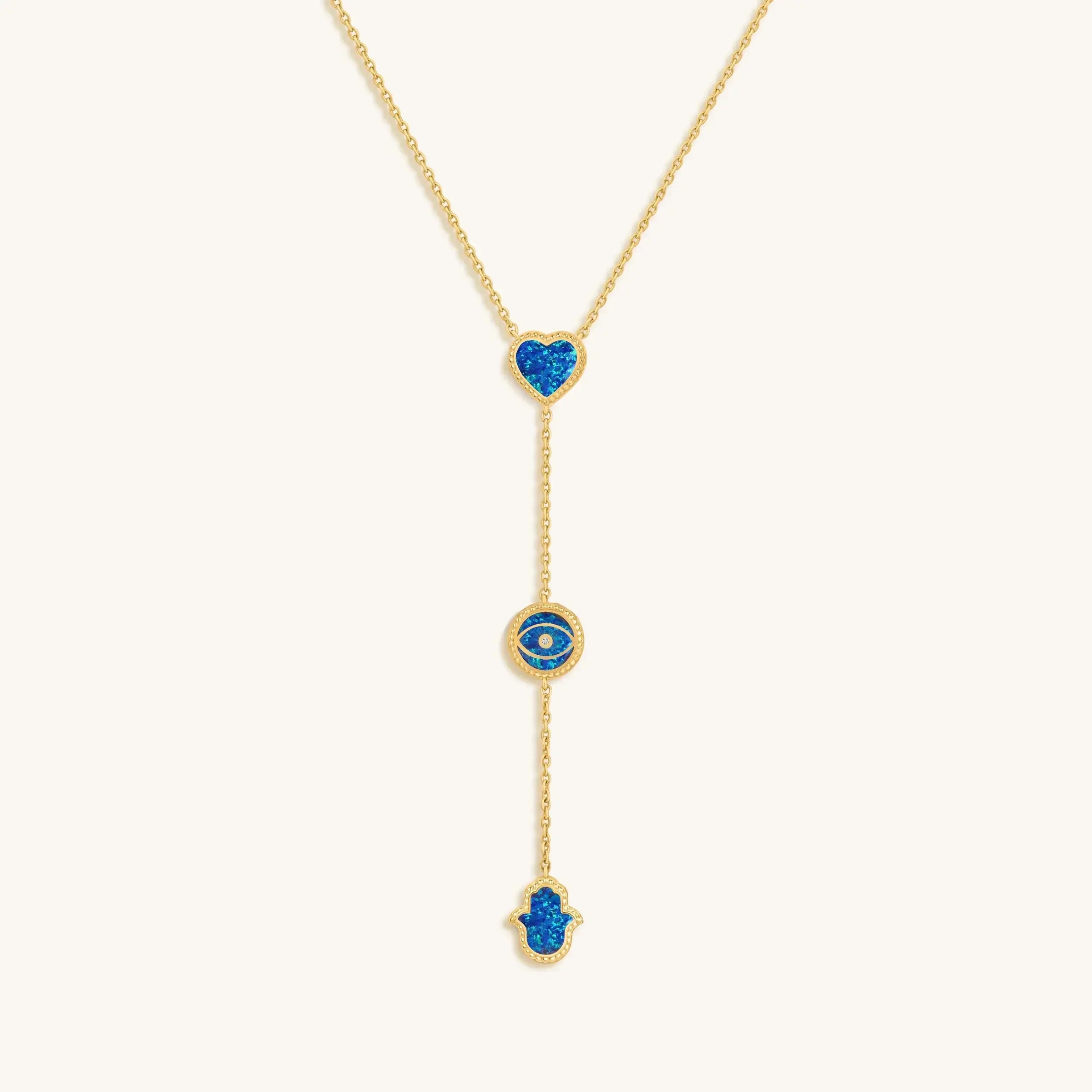 Spirit’s Zen Lab Blue Opal Multi-Symbol Gold Necklace