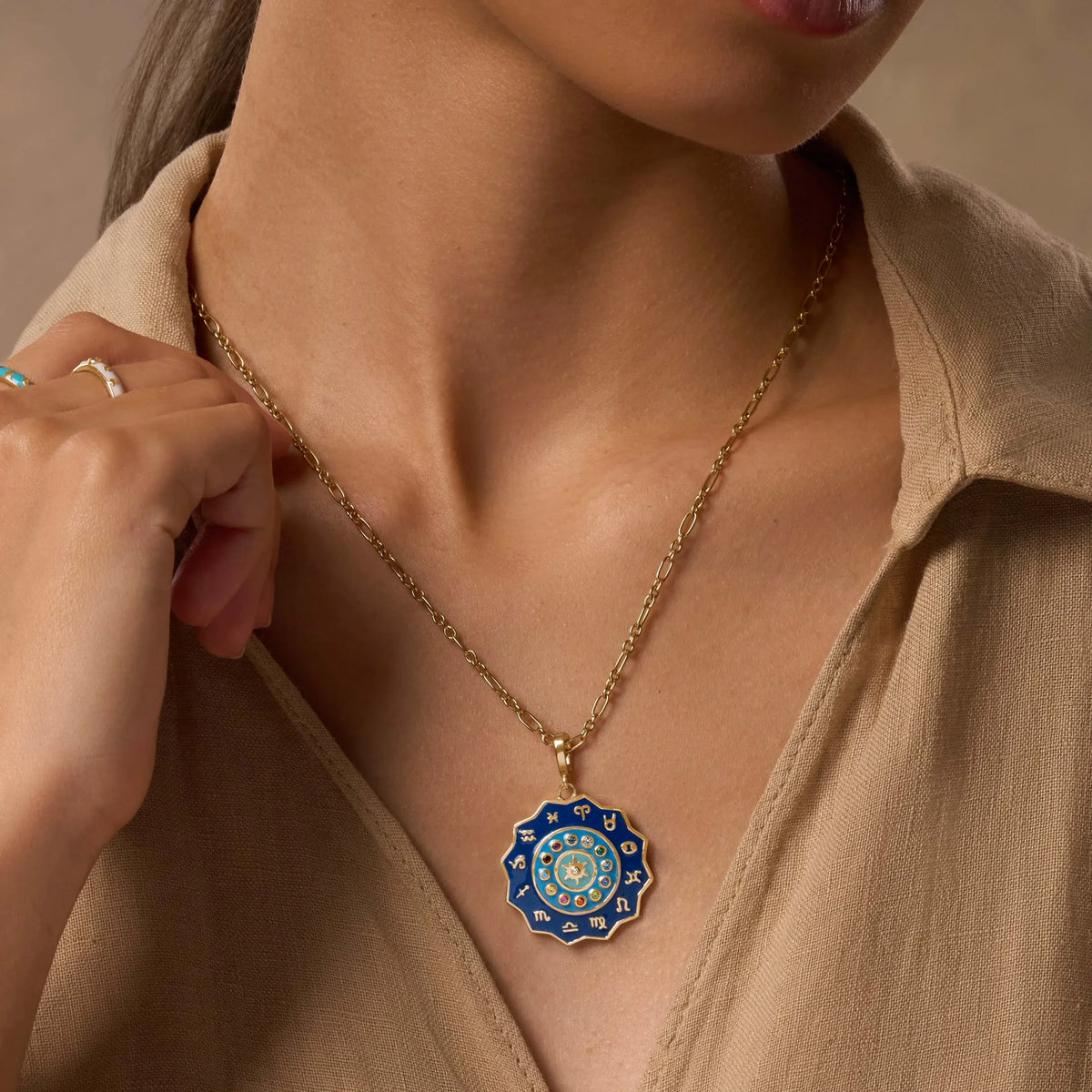 Embraced Individuality Birthstone Astro Wheel Charm Necklace