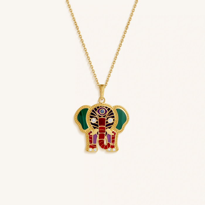 Tranquil Aura Elephant Multi-Gemstone Necklace