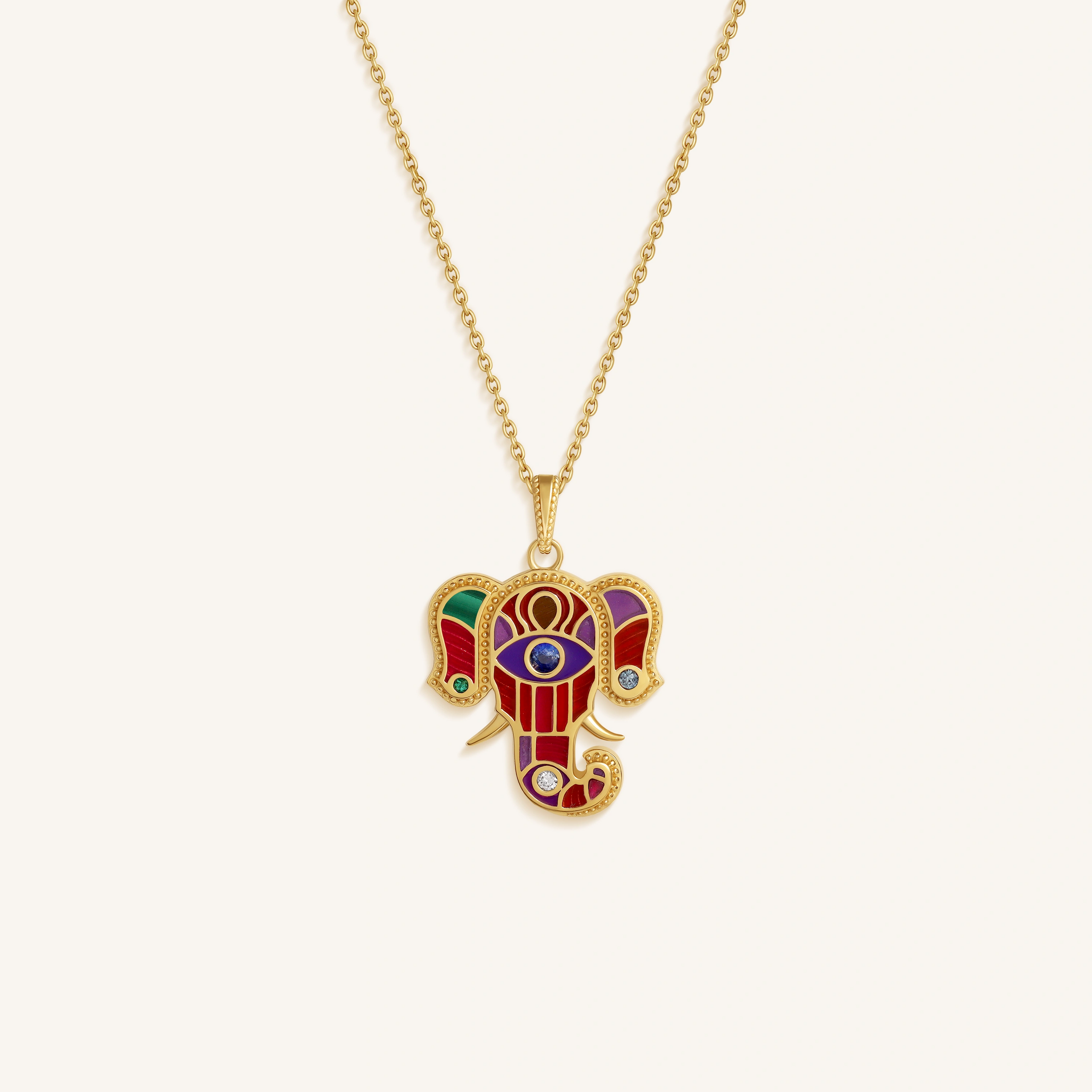 Regal Harmony Elephant Multi-Gemstone Necklace