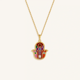 Divine Aura Multi-Gemstone Hamsa Charm Necklace