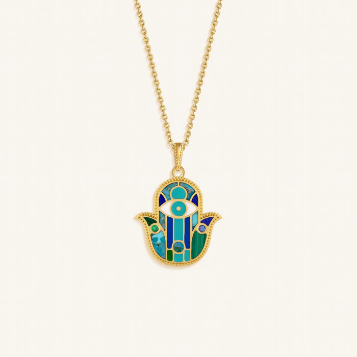 Guided Abundance Hamsa Multi-Stone Necklace