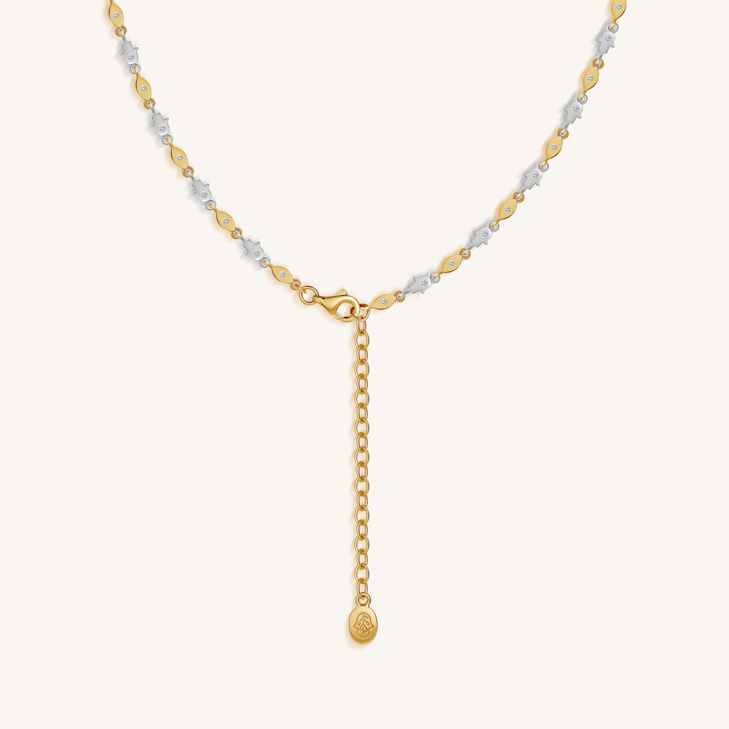 Dual Protection Hamsa & Evil Eye Mixed Metal Necklace