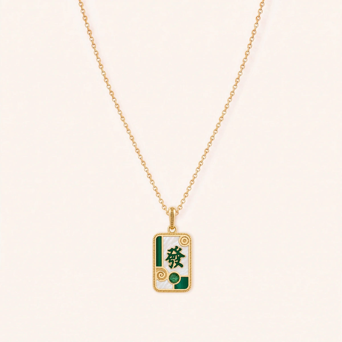 Prosperity Green Dragon Multi-Stone Mahjong Necklace