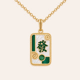 Prosperity Green Dragon Multi-Stone Mahjong Necklace