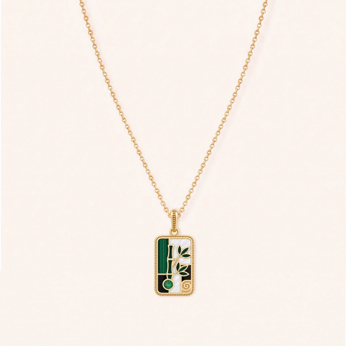 Bamboo Fortune Multi-Stone Mahjong Necklace