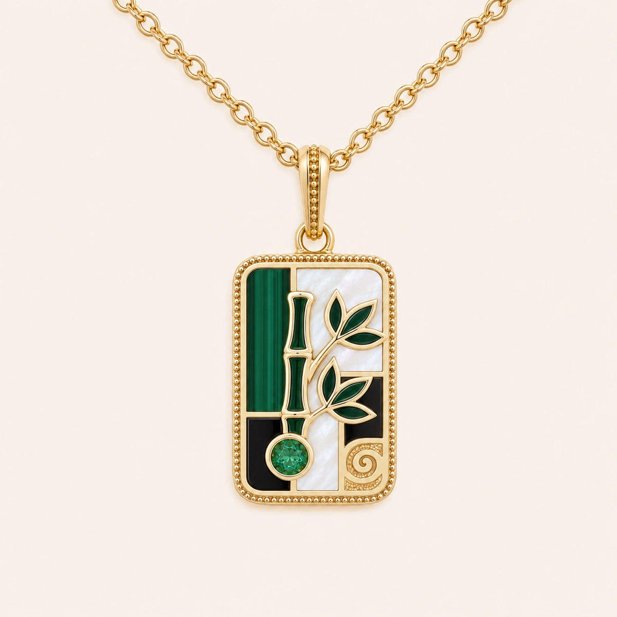 Bamboo Fortune Multi-Stone Mahjong Necklace